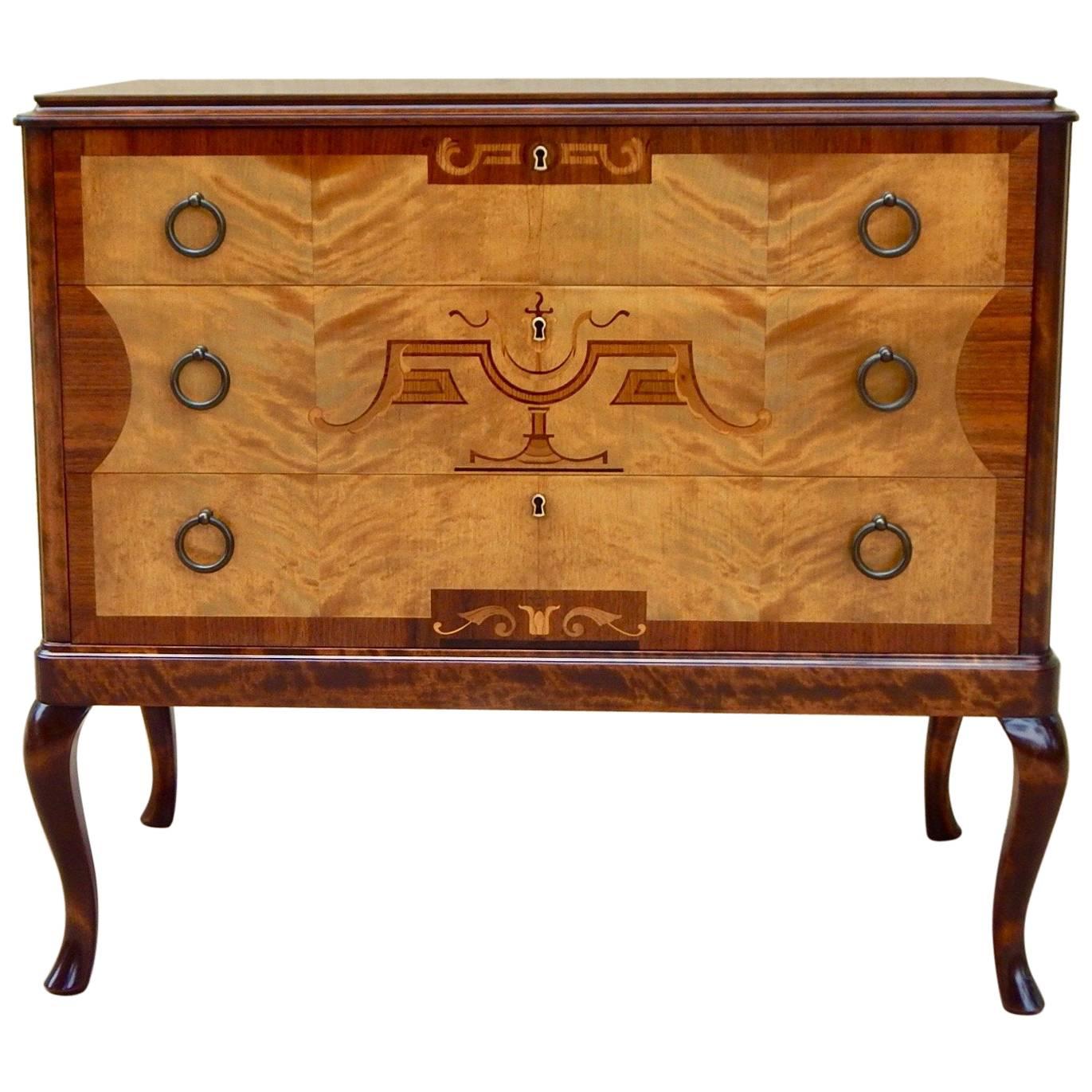 Swedish Art Deco Inlaid Chest of Drawers by Eric Chambert, Circa 1920 For Sale