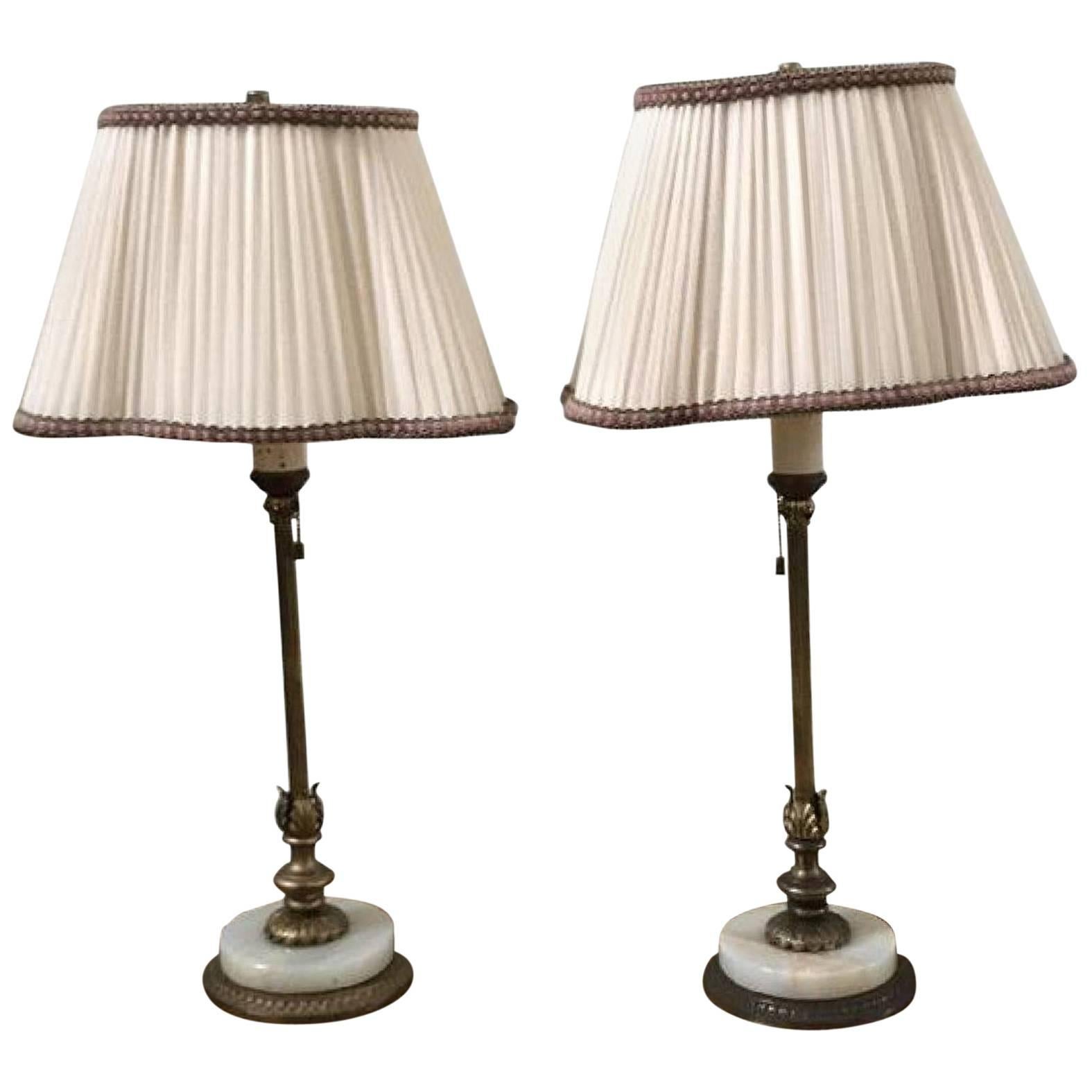 Pair of Hollywood Regency Marble Base Table Lamps