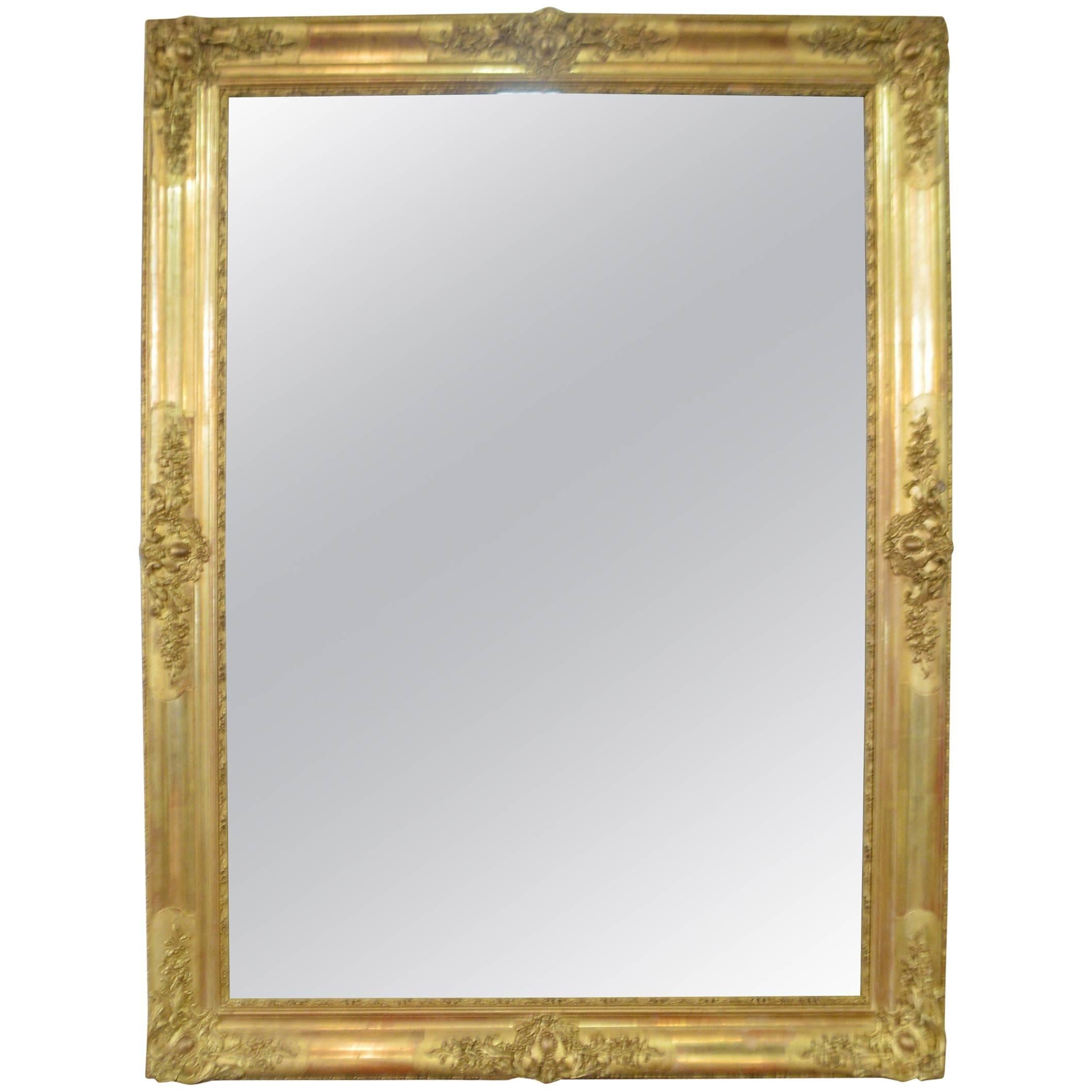19th Century Louis XV Style Large Gilded Mirror with Carved Details