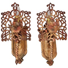 Antique Pair of 1920s Sconces with Ship Galleon Motif