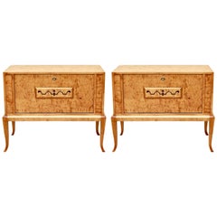 Antique Pair of Swedish Art Deco Side Cabinets in Golden Flame Birch by ÅBY, 1920s