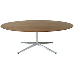 Vintage Florence Knoll Oval Table Desk or Dining in Walnut Polished Steel X Base