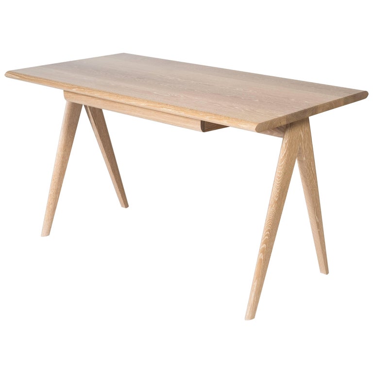 Crest Desk by Tretiak Works, Cerused White Oak Handmade Contemporary Desk For Sale