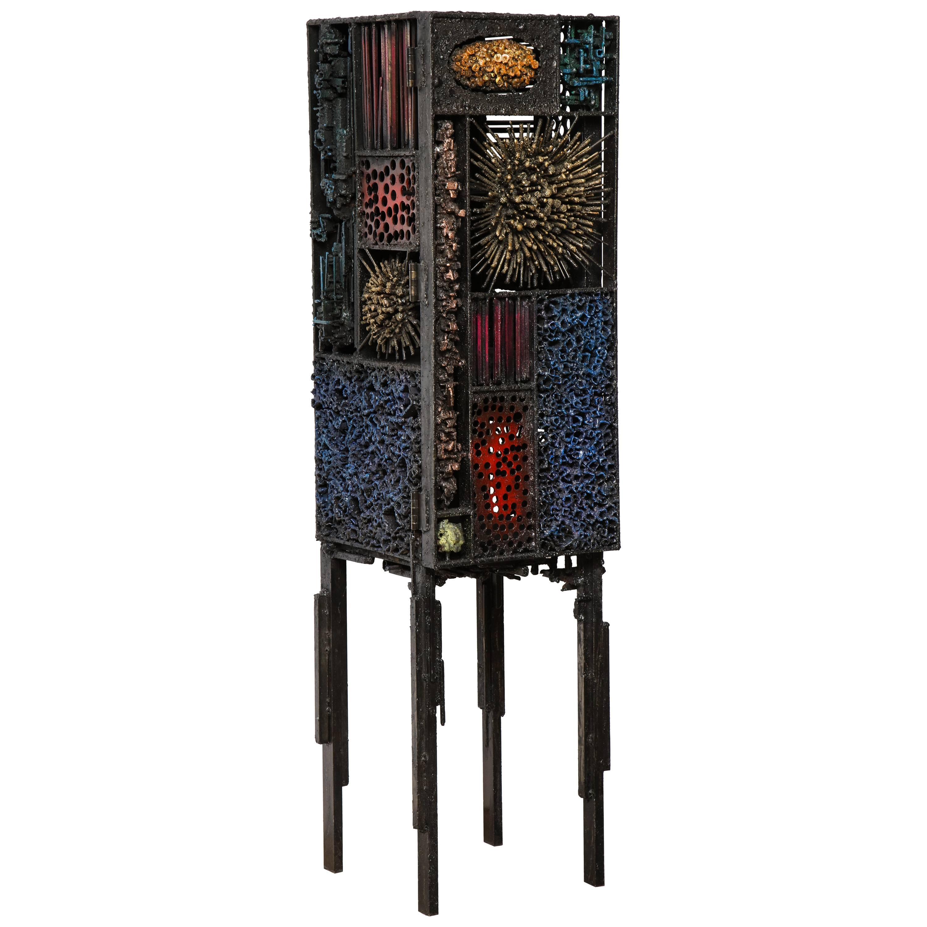James Bearden "Segment Cabinet" in Polychromed and Bronzed Steel