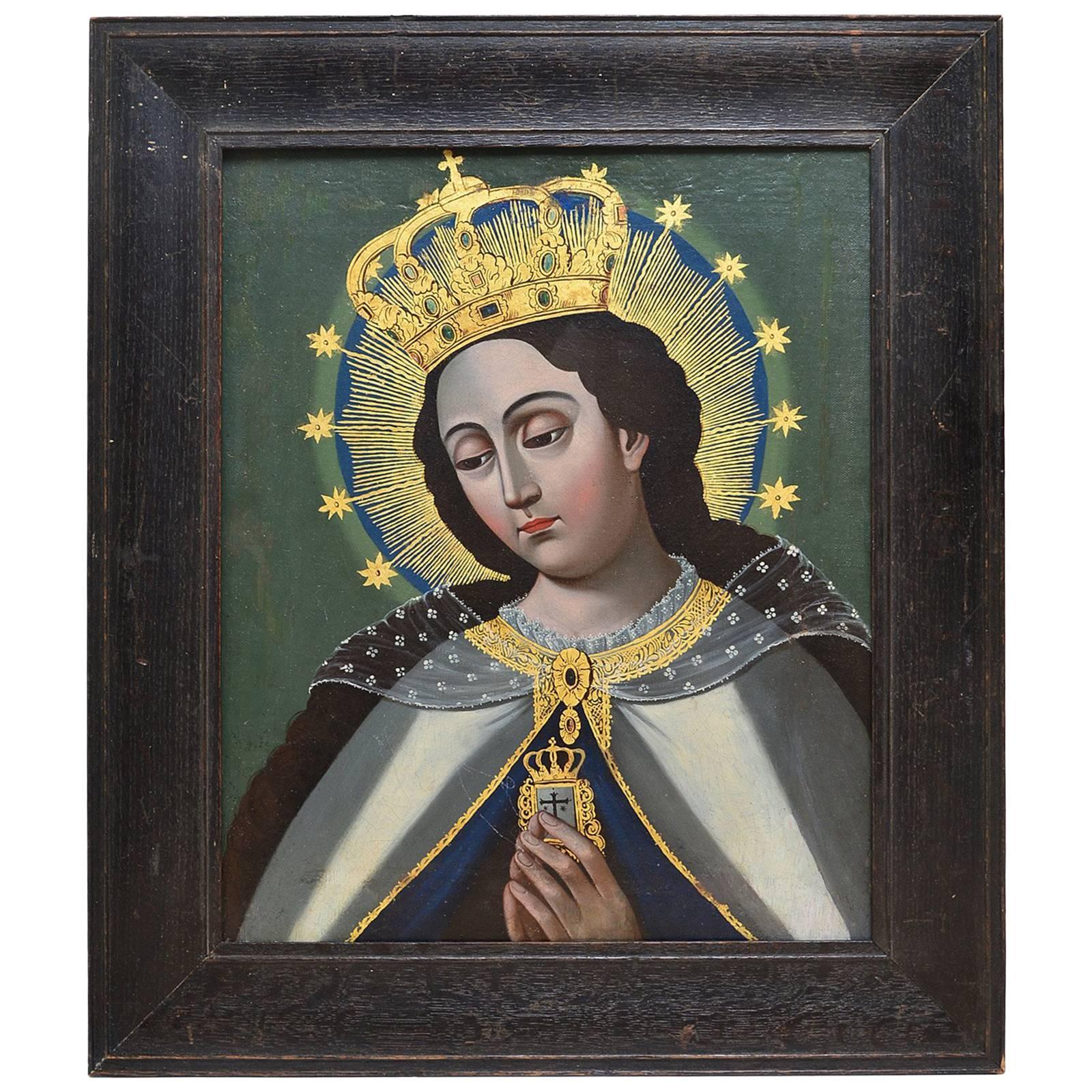 Early 19th Century Spanish Colonial Oil Painting of Our Lady of Mercy
