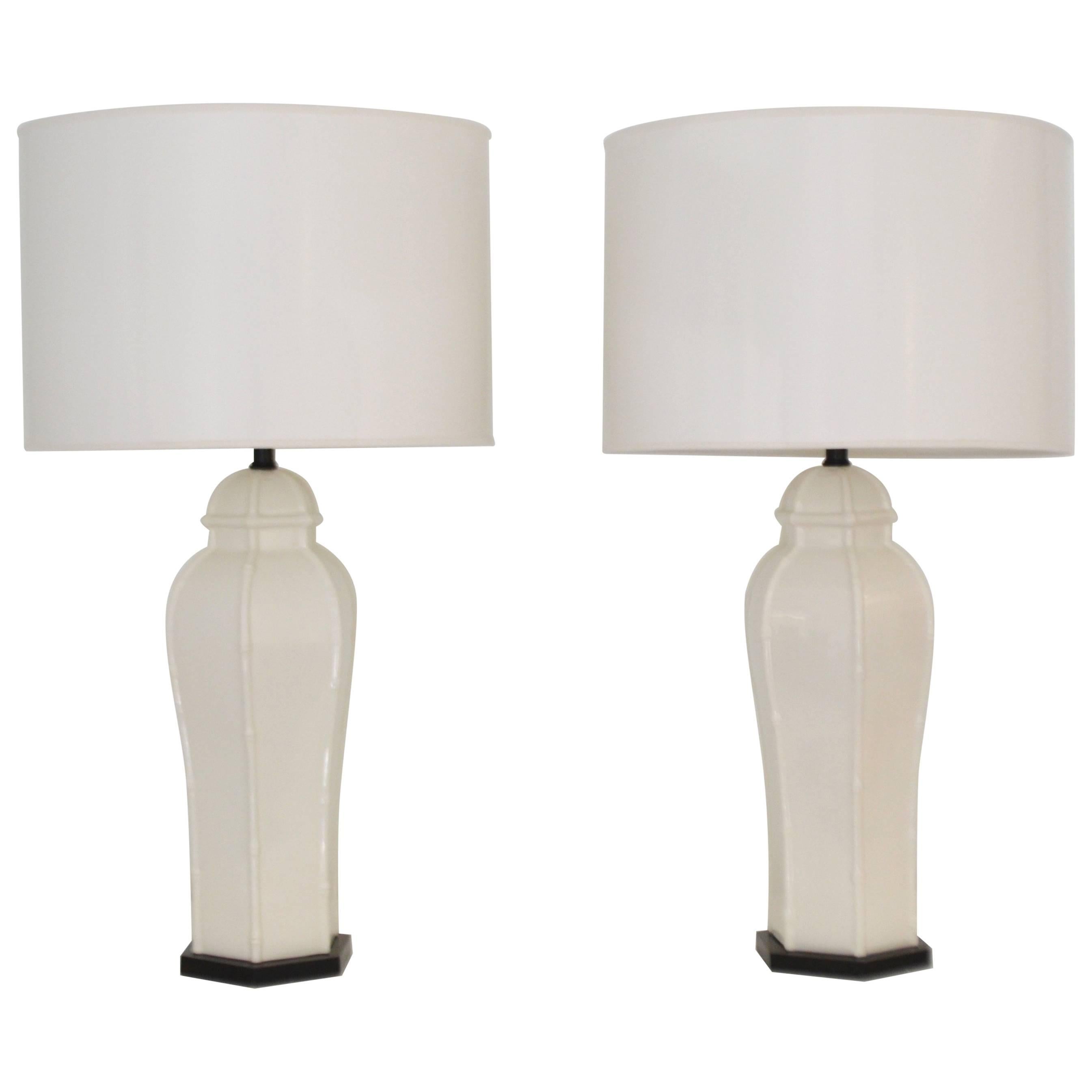 Pair of Blanc de Chine Jar Form Table Lamps For Sale