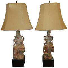 Dramatic Pair of James Mont Hollywood Regency Chinese Figural Lamps Mid-Century