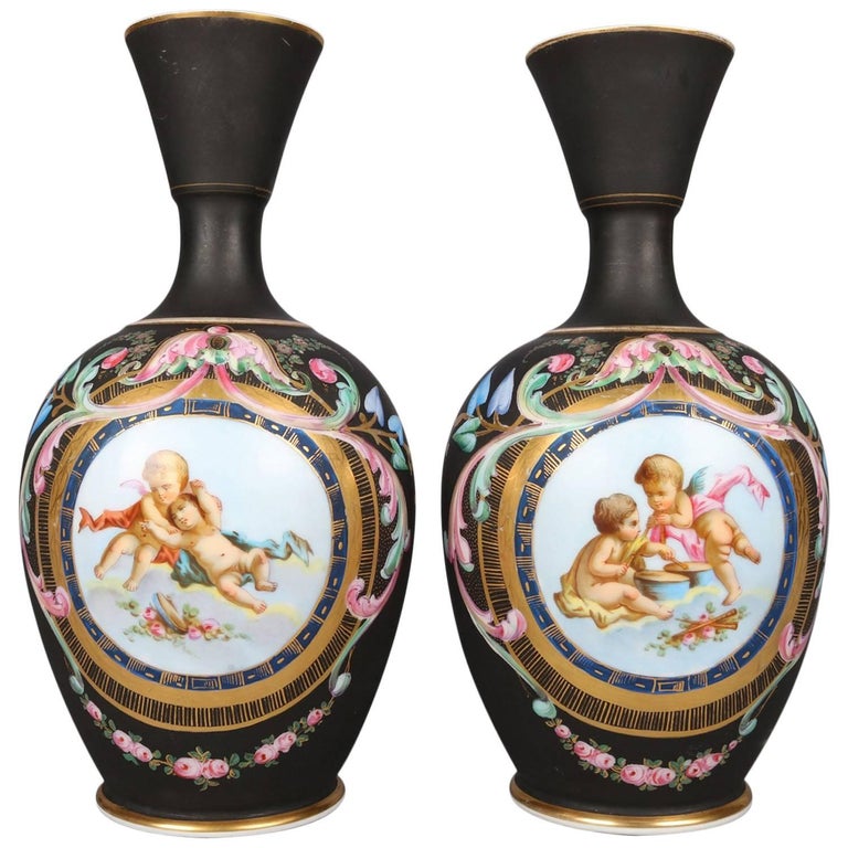 Two Antique French Classical Hand Painted And Gilt Old Paris