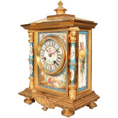 Antique French Classical Sevres Porcelain Gilt Bronze Japy Freres Clock, 19th Century