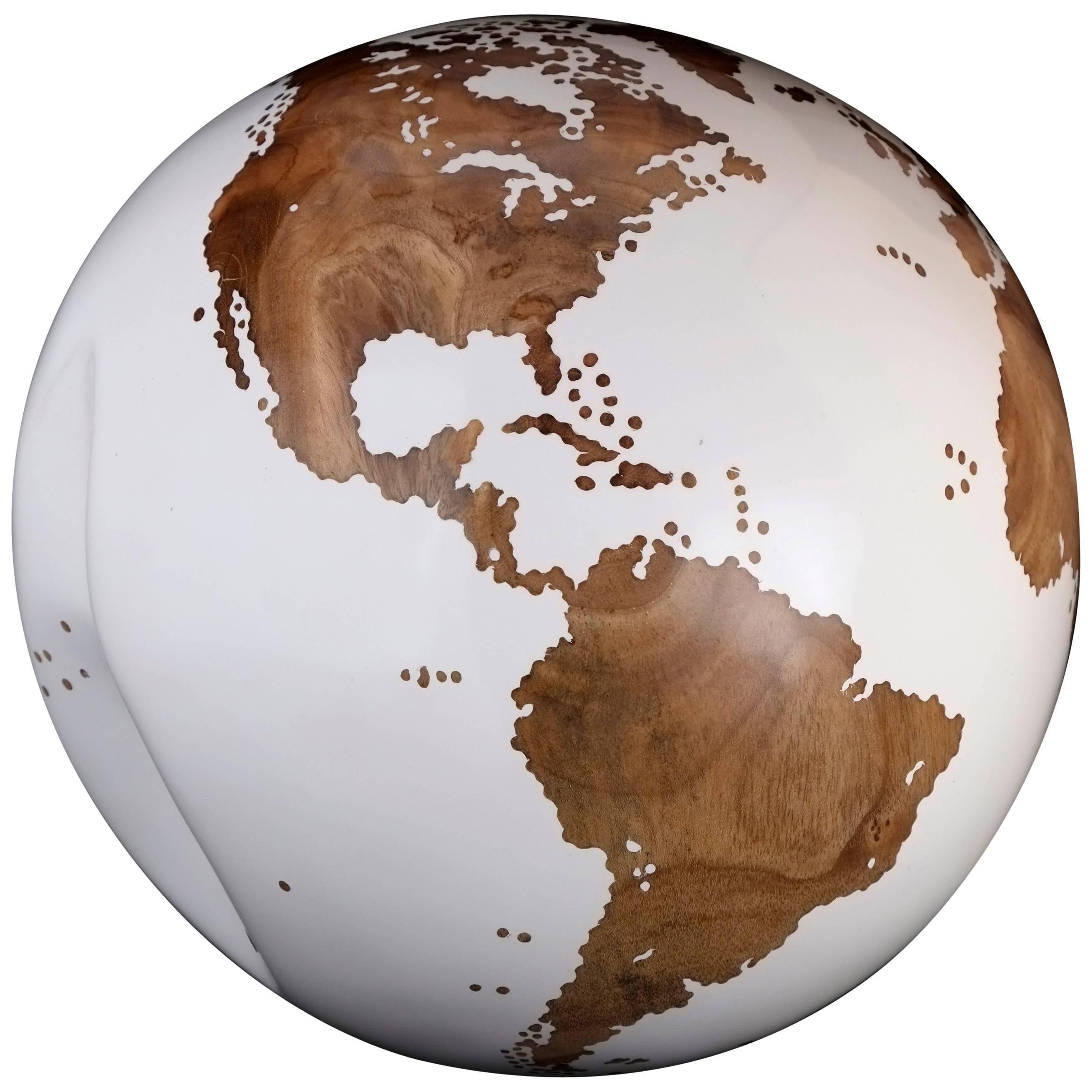 Classic Teak Root Globe with Acrylic White Resin Finishing, 25 cm For Sale