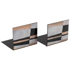 Robert Wuersch 1950s Modernist Enamel on Copper Bookends (serre-livres)