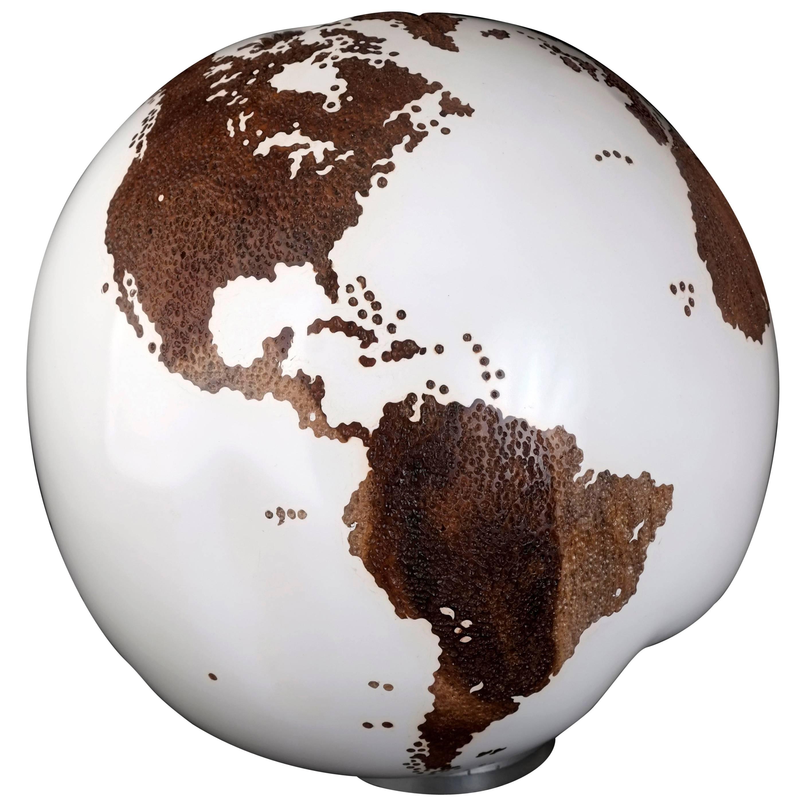 Teak Root Globe with Acrylic White Resin and Hammered Skin Finishing 25cm For Sale