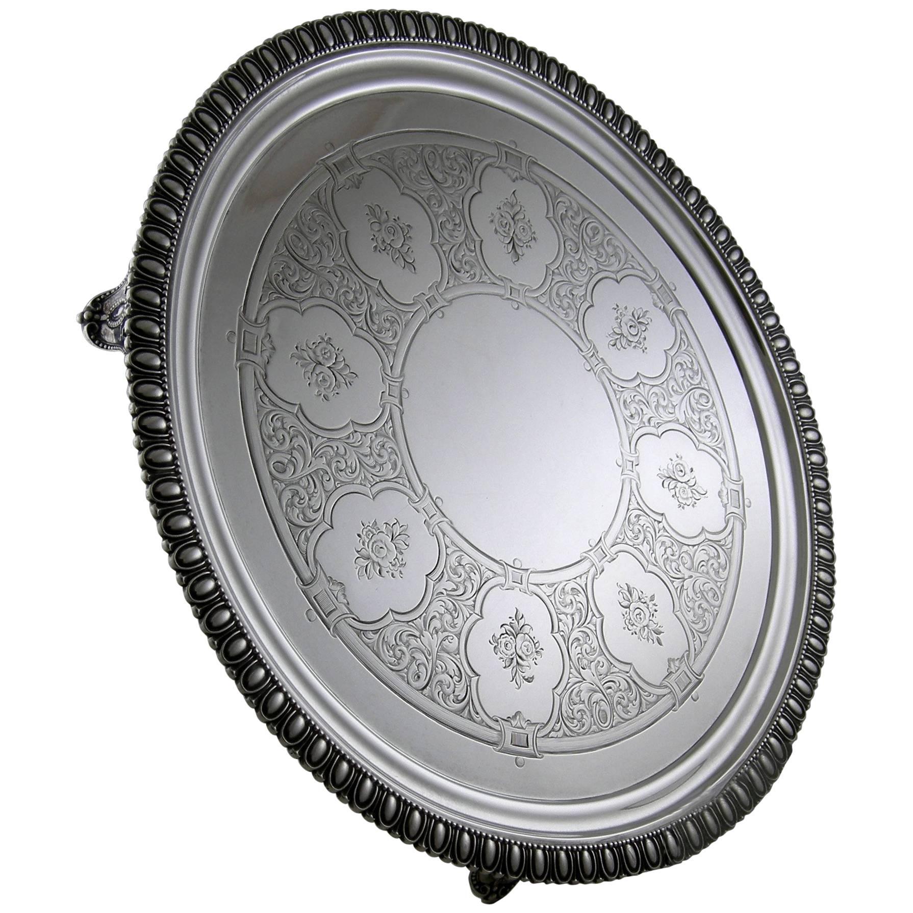 Sterling Tiffany & Co. 550 Broadway Footed Tray, circa 1855-1860 For Sale