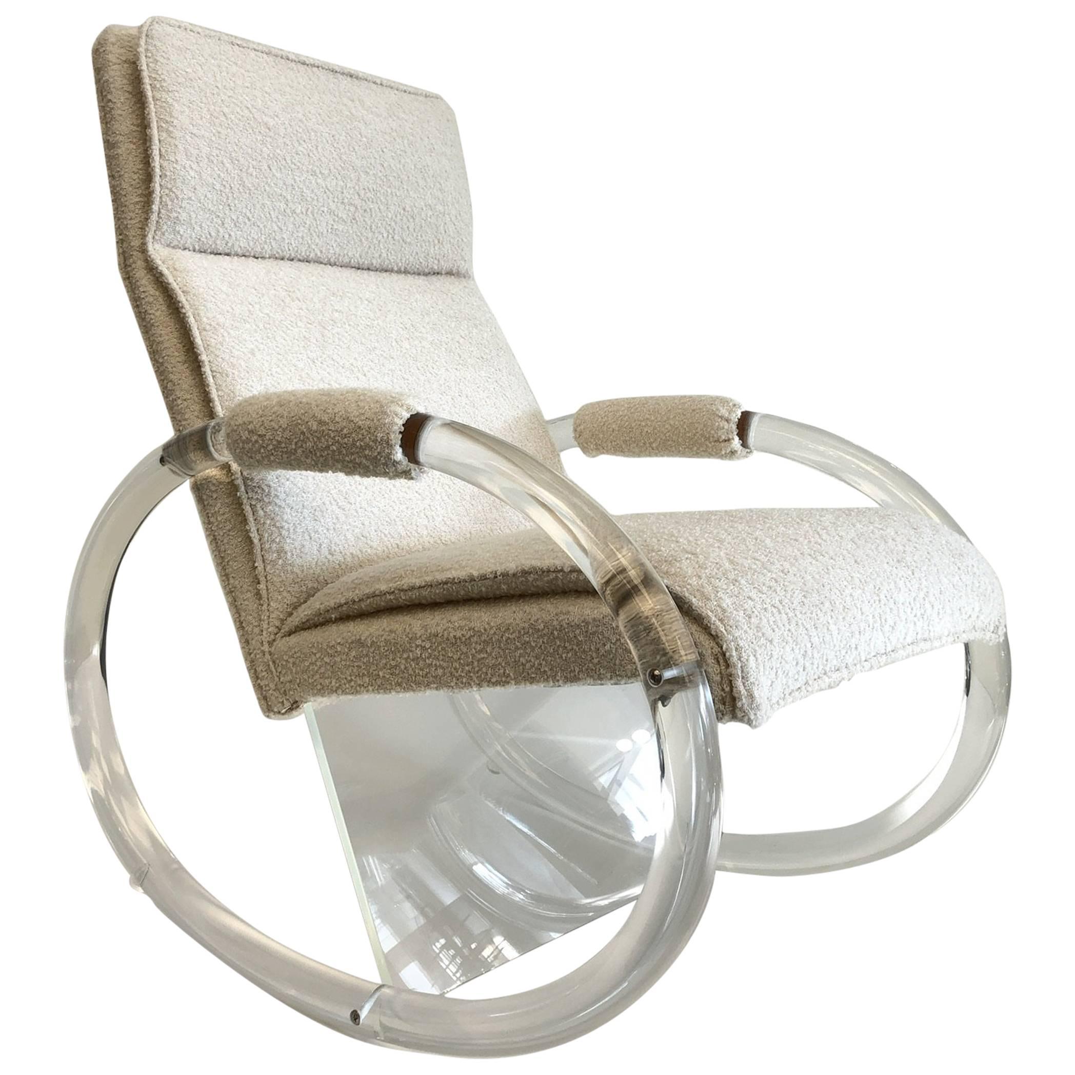 Clear Lucite and Fabric Rocker by Charles Hollis Jones