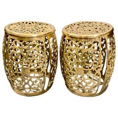 Pair of Cast Brass Garden Stools, Scrolling Vines, circa 1960