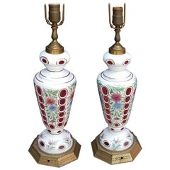 Retro Pair of Baccarat Overlay Lamps, 1950-1960