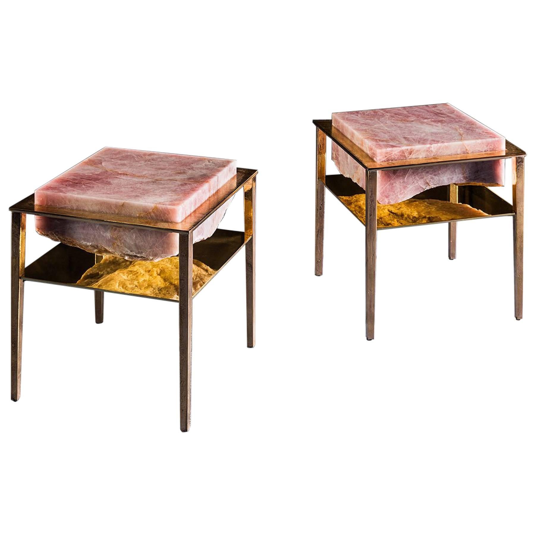 Cremino Pink Onyx Side Table Hand-Crafted by Gianluca Pacchioni For Sale
