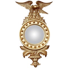 Vintage Convex Mirror with Eagle Wood Gilt with Golden-Leafed, 1950-1970