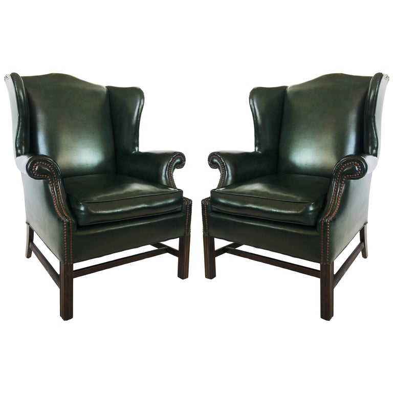 Tufted English Leather Wingback Chair at 1stdibs
