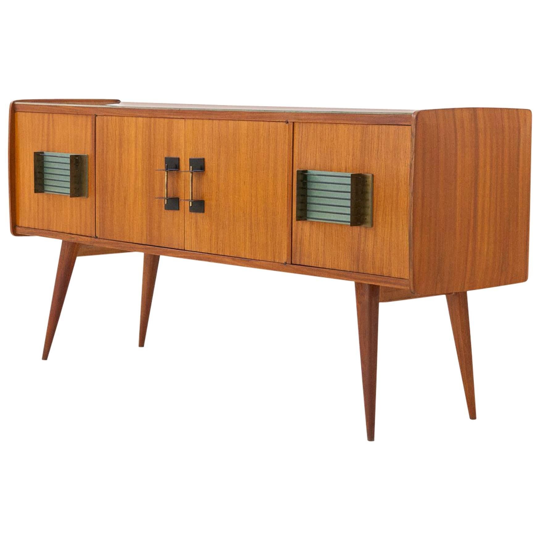 Italian Modern Mahogany Glass Iron and Brass Credenza, 1950s 