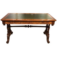 Fine Quality Victorian Period Burr Walnut Inlaid Antique Library Table
