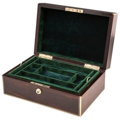 Antique Mahogany Brass Bound and Strung Jewelry Box, 19th Century
