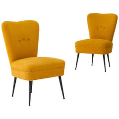Pair of Italian Easy Chairs Senape Yellow Fabric and Black Iron Legs, 1950s