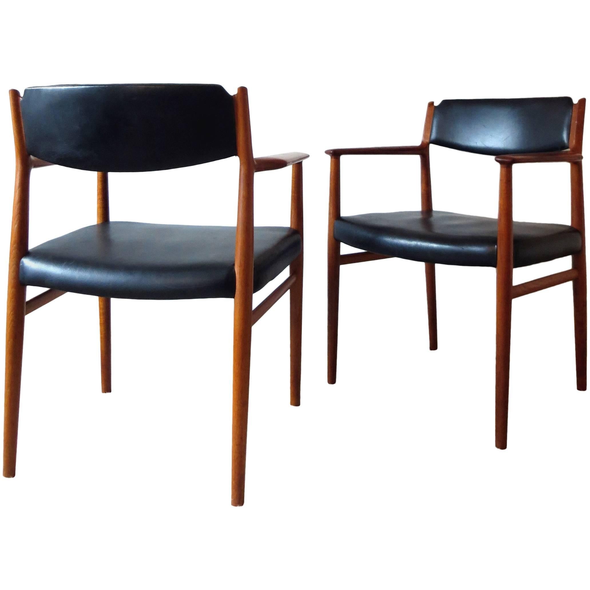 Arne Vodder Sibast Model 418 Danish Dining Teak & Leather Chairs , Set of 2, 60s For Sale