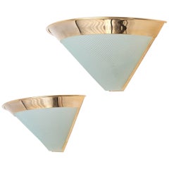 Elegantes Apliques de Latón Dorado y Cristal Stilnovo, Italia Años 80