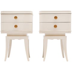 Pair of Cream Lacquered Nightstands Attributed to Suzanne Guiguichon
