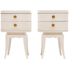 Pair of Cream Lacquered Nightstands Attributed to Suzanne Guiguichon 