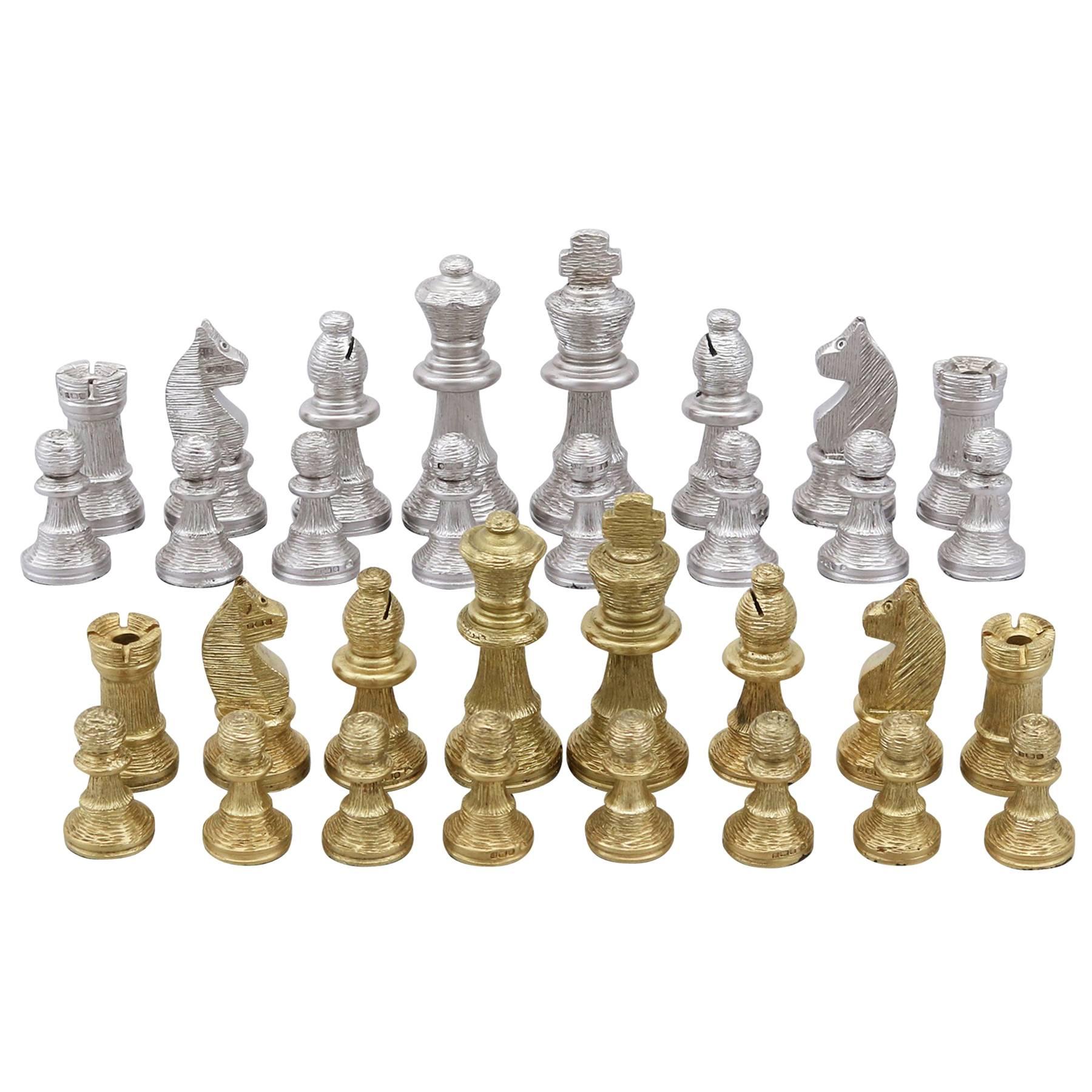 1970s Sterling Silver and Silver Gilt Chess Set