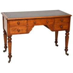 Antique Victorian Satin Birch Leather Top Desk