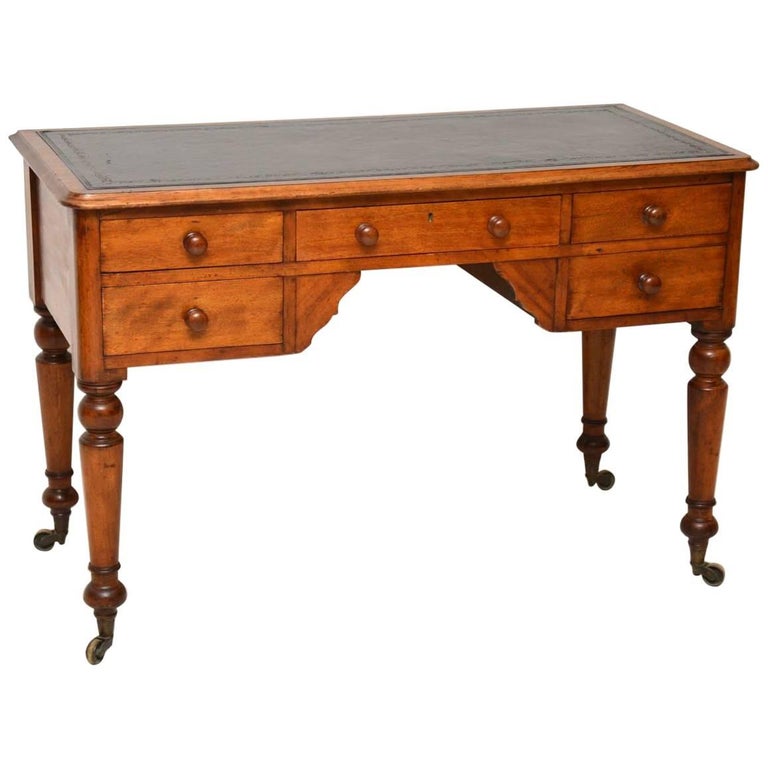 Antique Victorian Satin Birch Leather Top Desk at 1stDibs