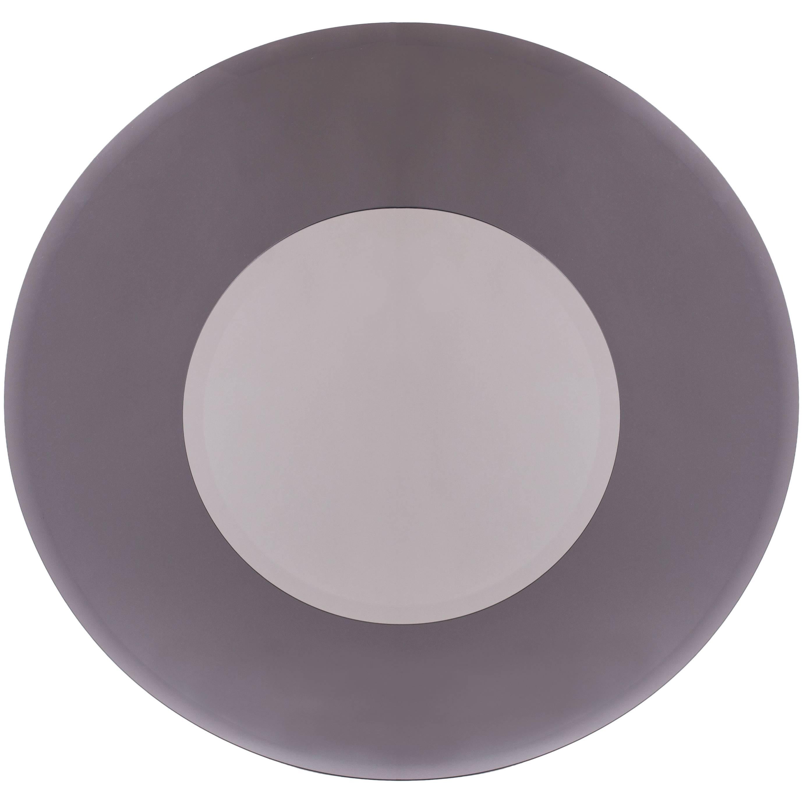 Circular Beveled Sfumato-Grey Mirror in the Manner of Fontana Arte, Italy 1970's For Sale