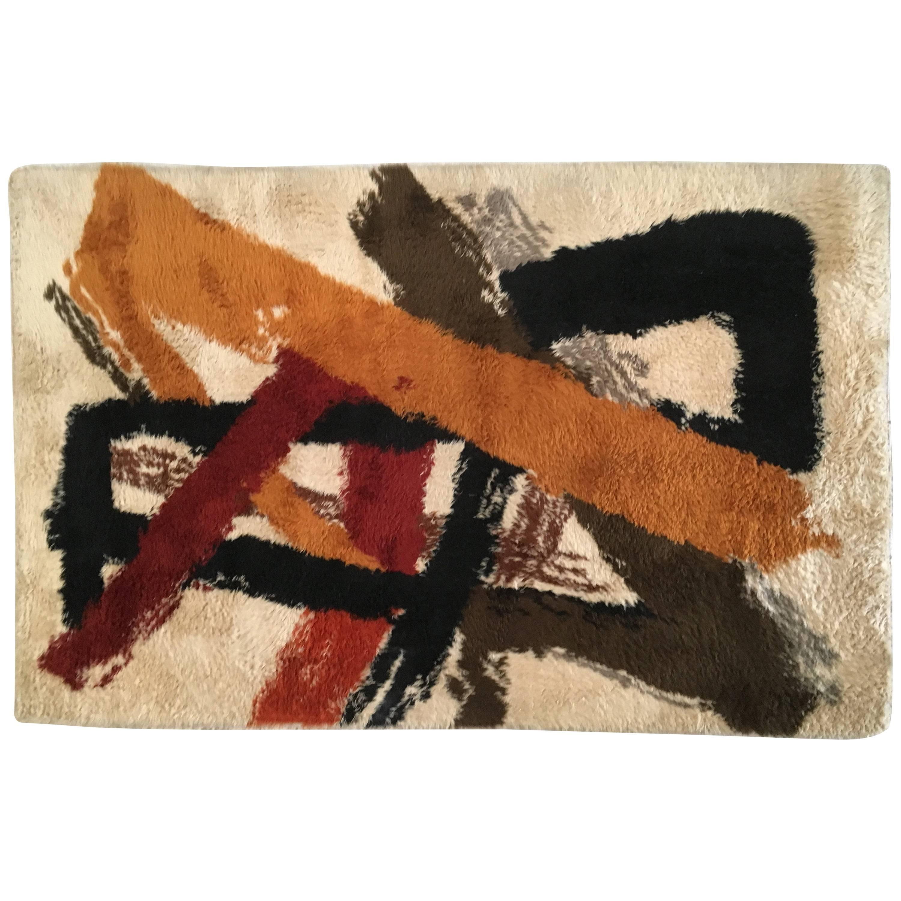 Midcentury Abstract Iconic Carpet Manner of Artist Franz Kline For Sale