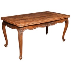 Antique Walnut Parquetry French Draw-Leaf Table
