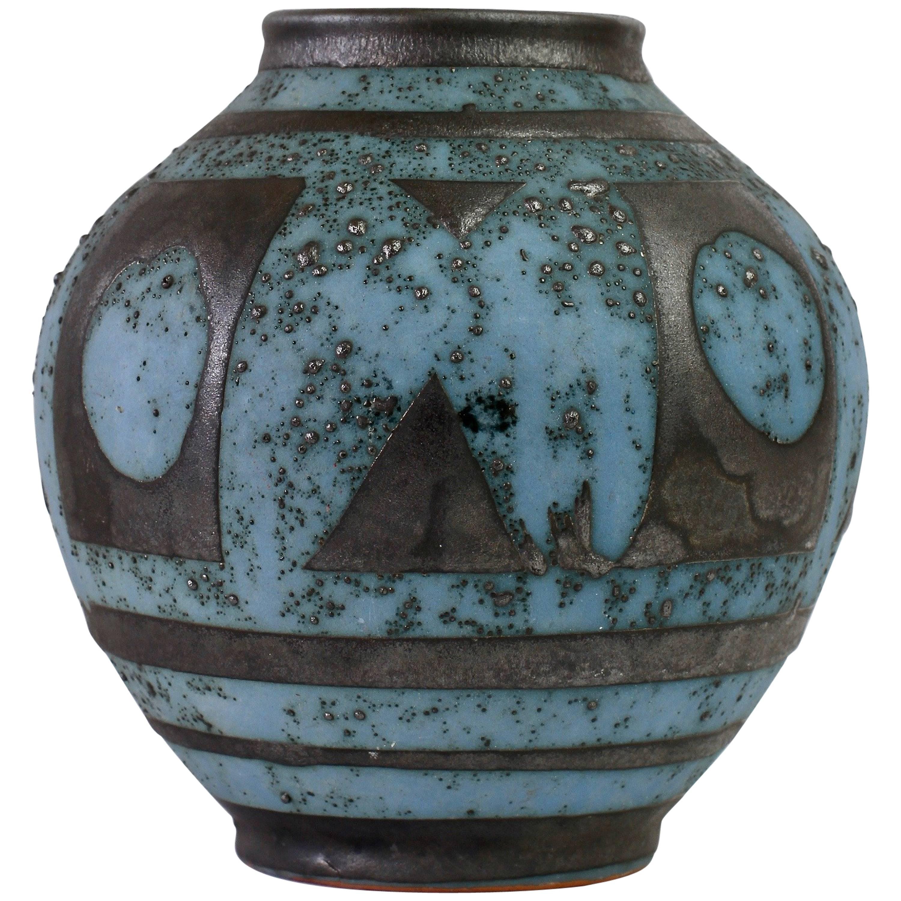 Carstens 'Ankara' Vintage Midcentury Graphite and Blue West German Vase, 1950s