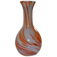 1970s Orange, White Marbled Murano Glass Floor Vase, Carlo Moretti Italy 