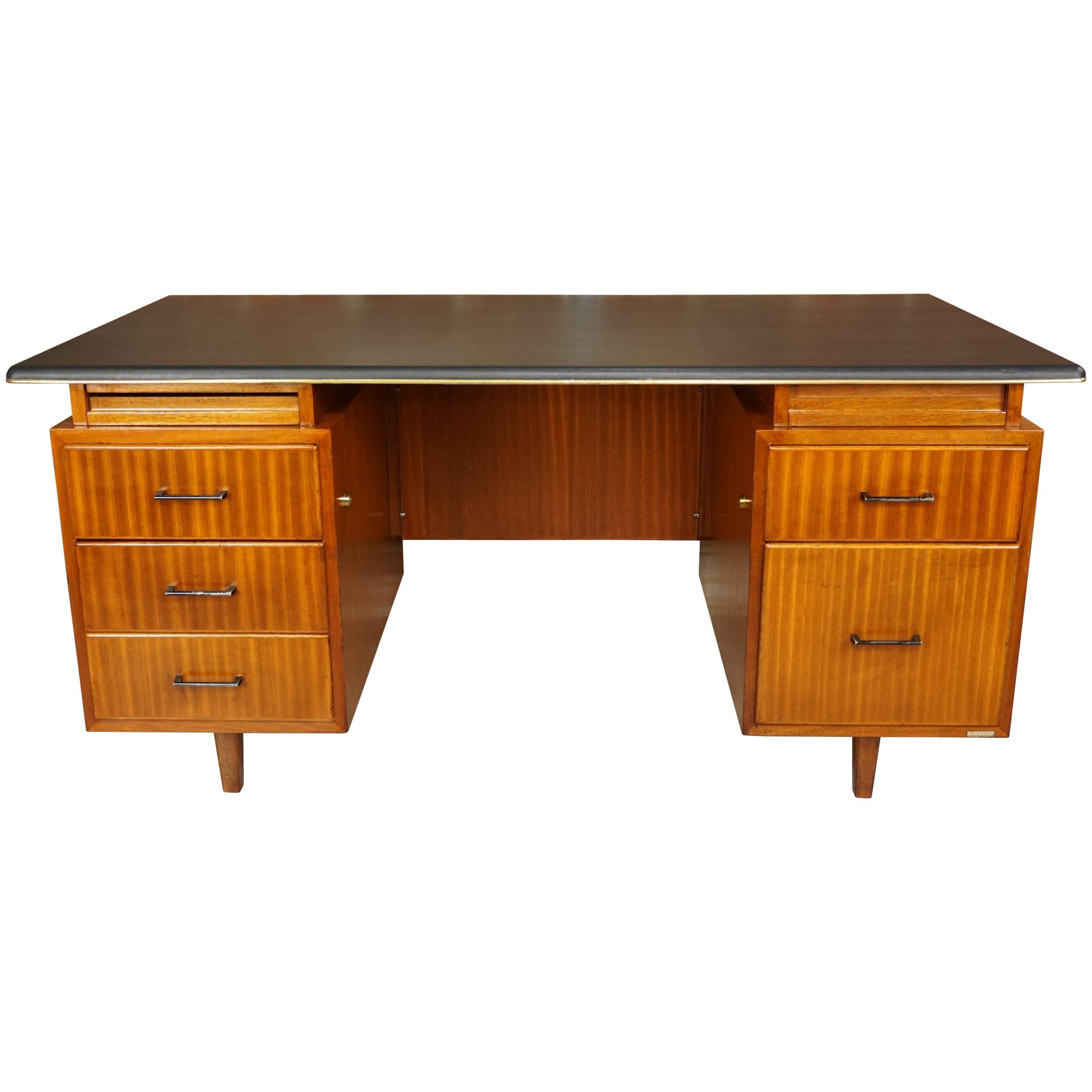 French Design Teak Wooden and Black Executive Desk from the 1950s by Burwood