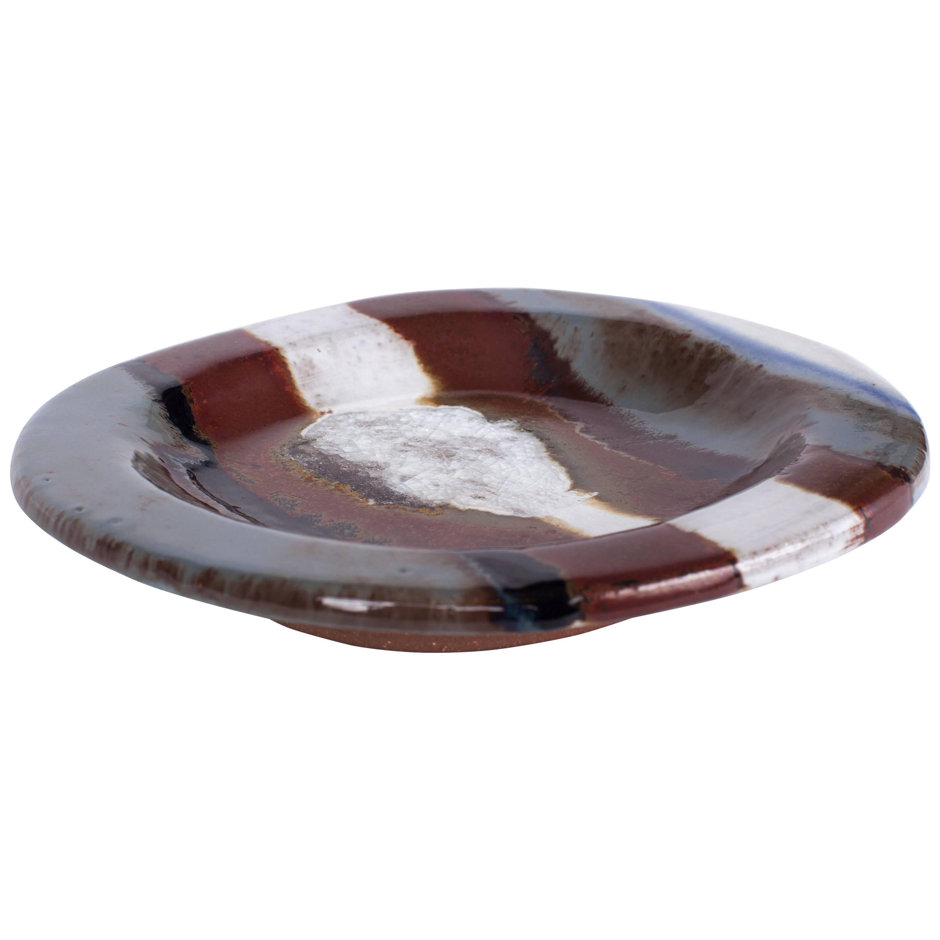 Crackle-Glaze Ceramic Dish by Jacques Pouchain in Black and Brown, France 1980's For Sale