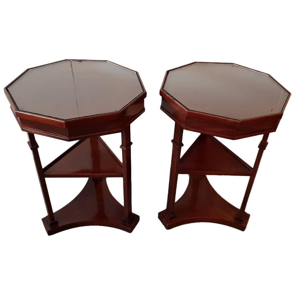 20th Century Pair of French Mahogany Classical Design Side Tables