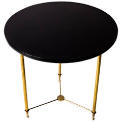 Round Black Lacquered Brass Side Table, Italy, circa 1950s