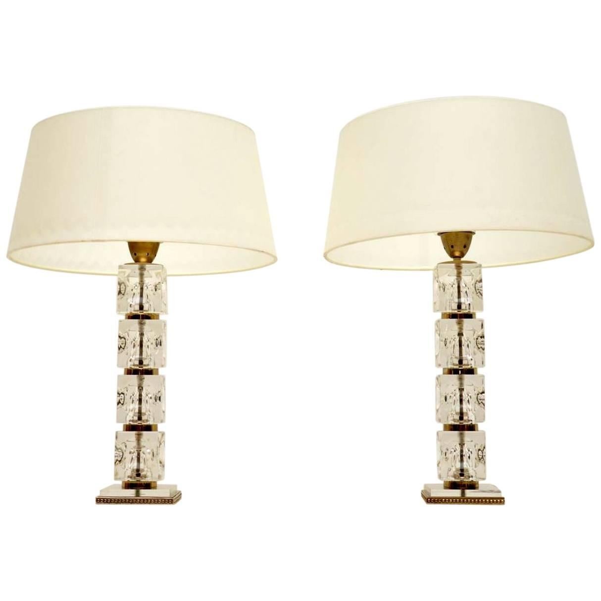 1960s Pair of Glass Vintage Table Lamps