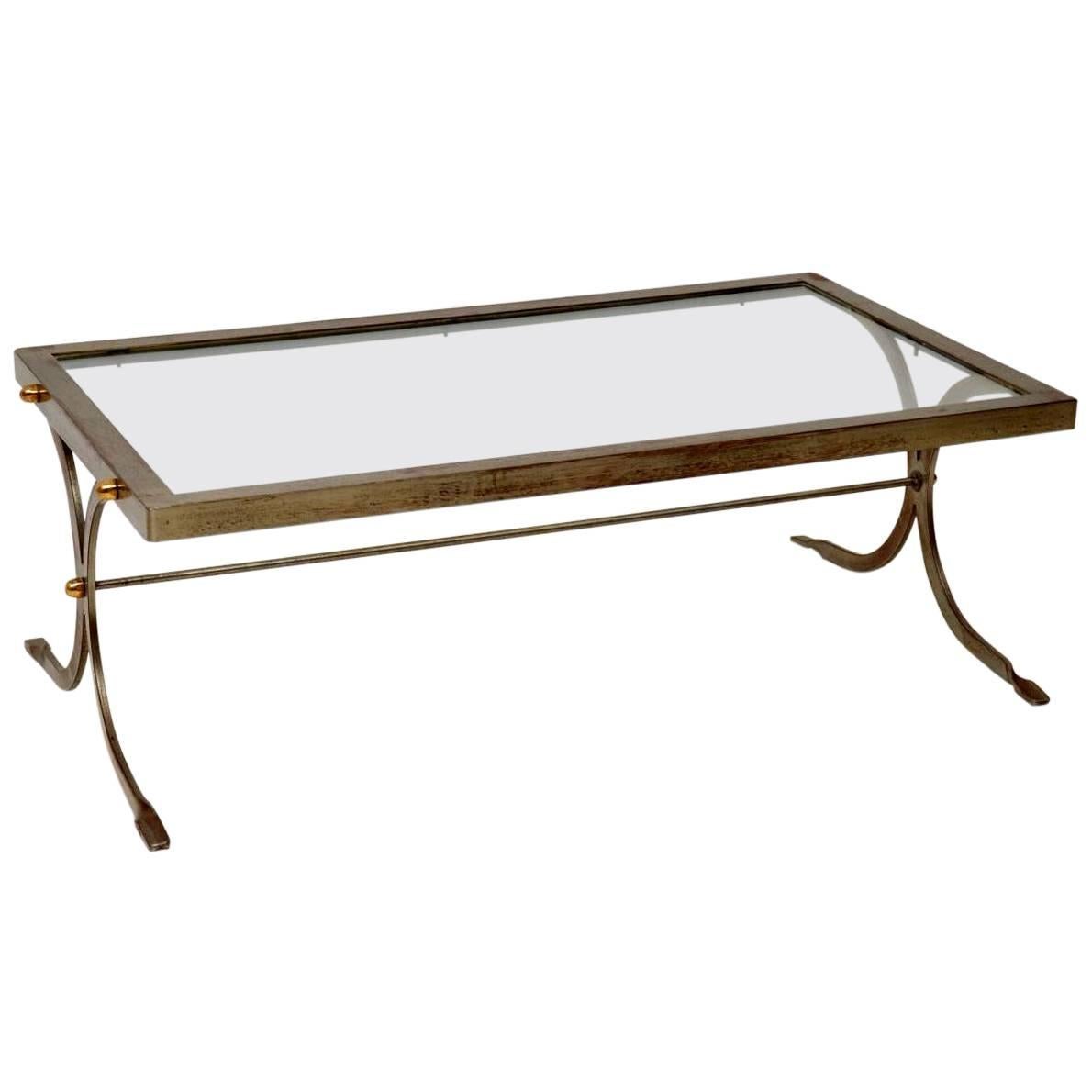 1950s Iron and Brass Vintage Coffee Table