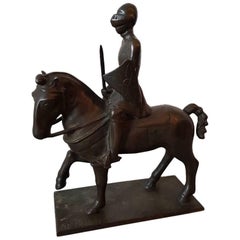 Mid-20th Century Vintage Bronze Statue of Knight on a Horse