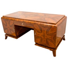 Art Deco Massive Walnut Writing Desk, 1930s, Bohemia