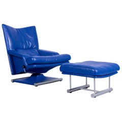 Rolf Benz 6500 Leather Armchair Set Blue One-Seat