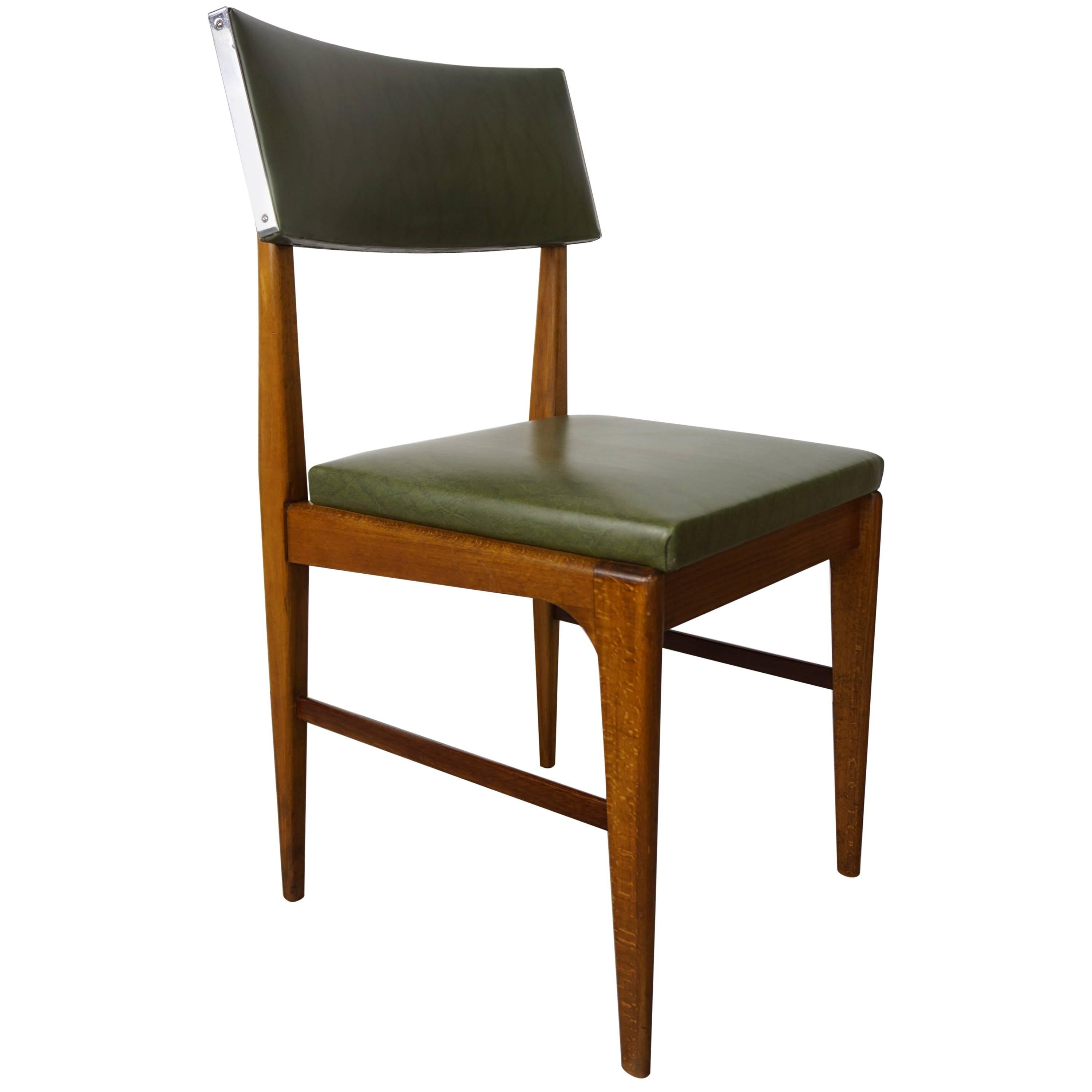Wooden Teak and Green Faux Leather Scandinavian Style Dutch Design Chair