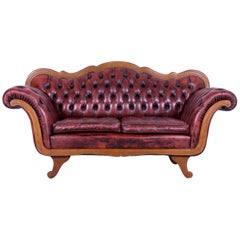 Chesterfield Leather Sofa Red Brown Three-Seat Couch Vintage